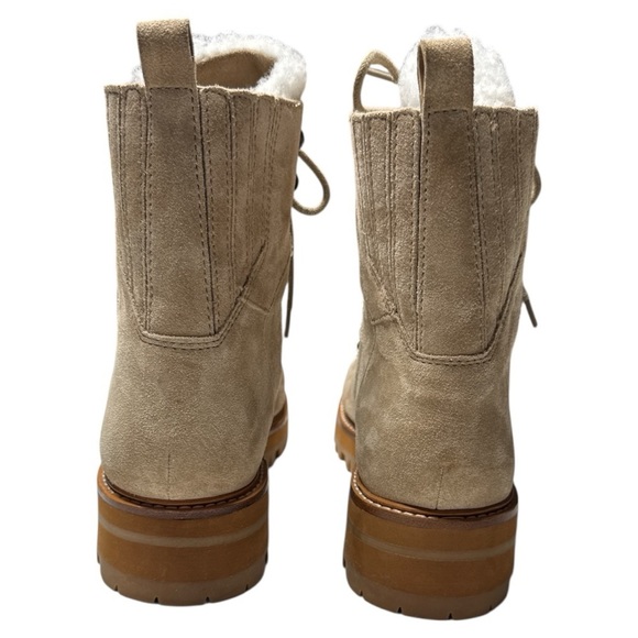 Marc Fisher Izzie Suede Lace-Up Lugsole Shearling Ankle Boots Size 10 Oasis Tan - Picture 6 of 10
